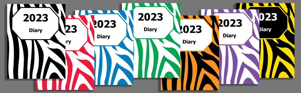 Large Print Publications' range of zebra color covers for our 2023 Diaries