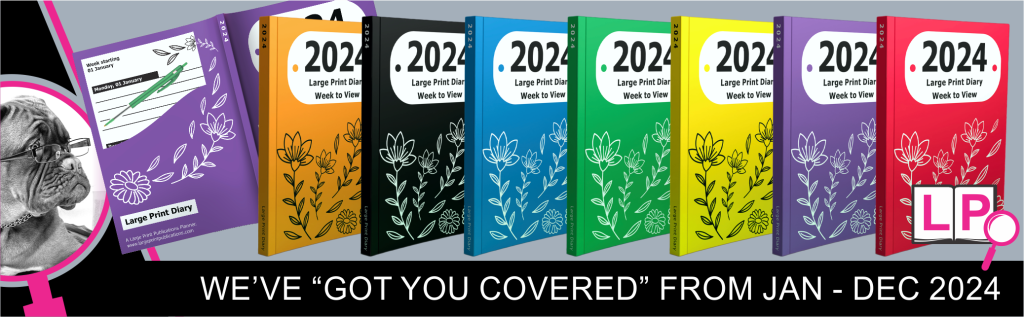 Large Print Publications' range of floral color covers for our 2023 Diaries