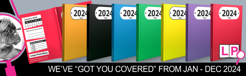 Large Print Publications' range of floral color covers for our 2023 Diaries
