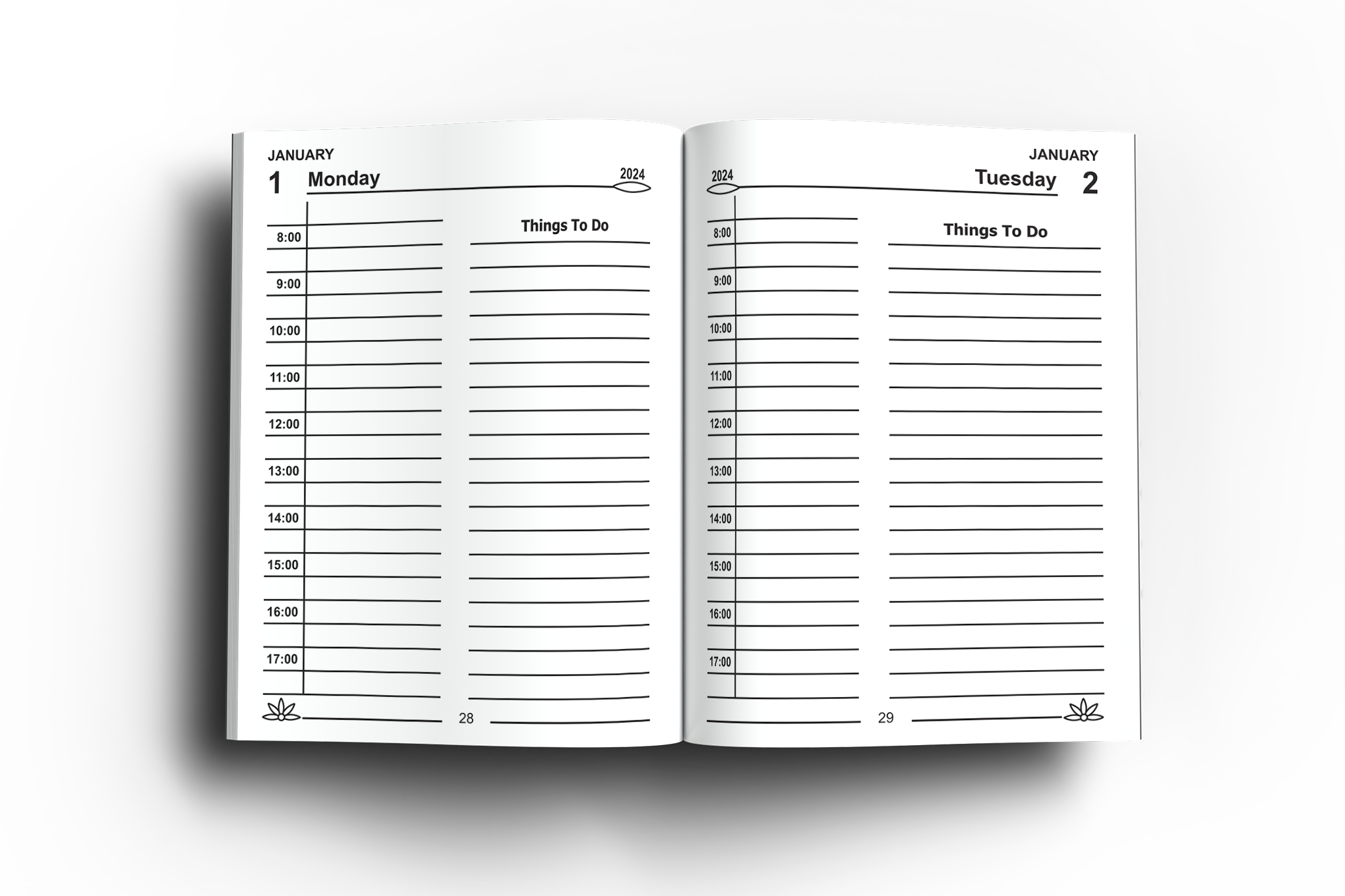 sample interior pages of 2024 Large Print Diary with zebra pattern