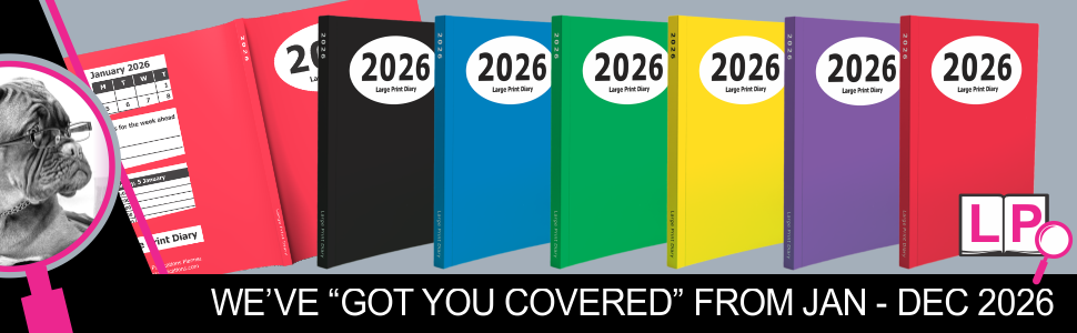 Collage of 2025 plain cover large print weekly diaries