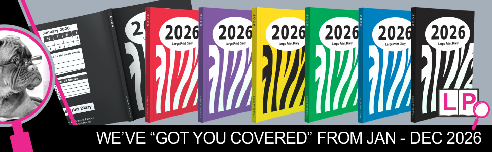 Collage of 2025 plain cover large print weekly diaries